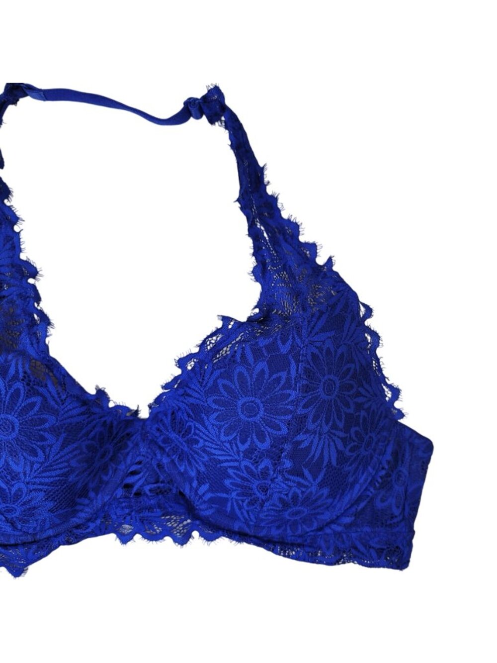 PINK Victoria's Secret Lace Bralette Bra Blue Large C Lightly Lined Underwire - Picture 2 of 12